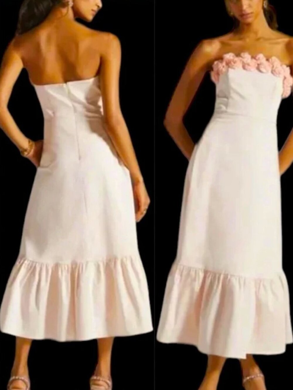Hutch x Anthropologie 3-D Roses Strapless Pink Ruffled Hem Midi Dress Size 12 - Picture 8 of 9